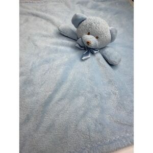 Blankets & beyond Blue Teddy Bear Security Velour White Back Stitched Edge 15x15